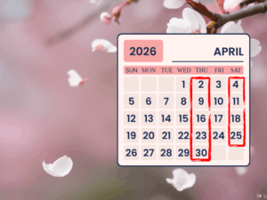 2026年４月玉造の「ラッキーヨガ」レッスンスケジュール